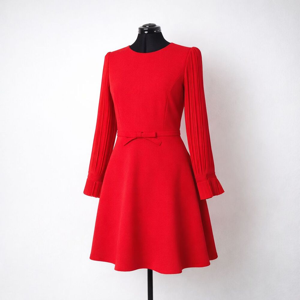 NEW Rinascimento Dress Womens XL Rosso Red Long Sleeve Bow Flared Made in Italy
